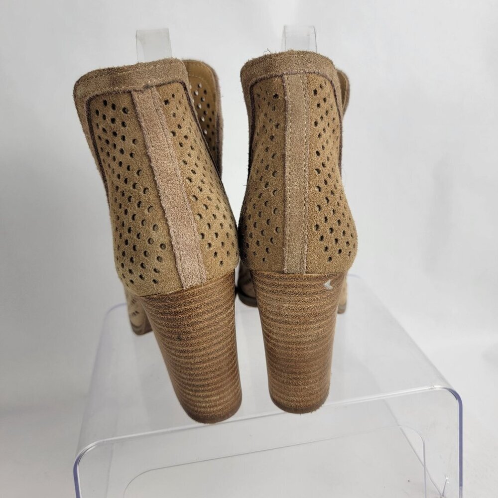 Lucky Brand Larise Womens 7 Perforated Suede Slit Notched Booties Tan Peep‎ Toe - Picture 9 of 13